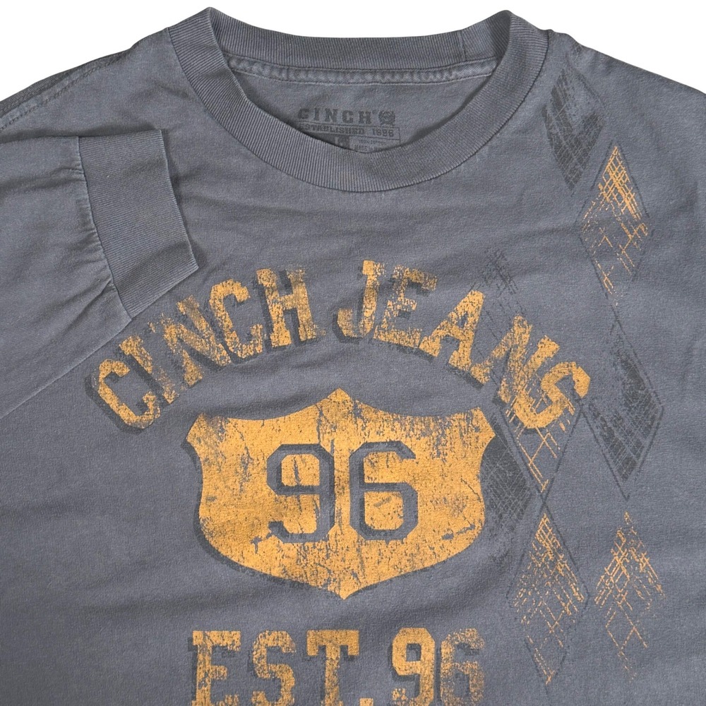 Cinch Jeans Mens L Long Sleeve Graphic T-Shirt Gray Orange Cotton Western Cowboy